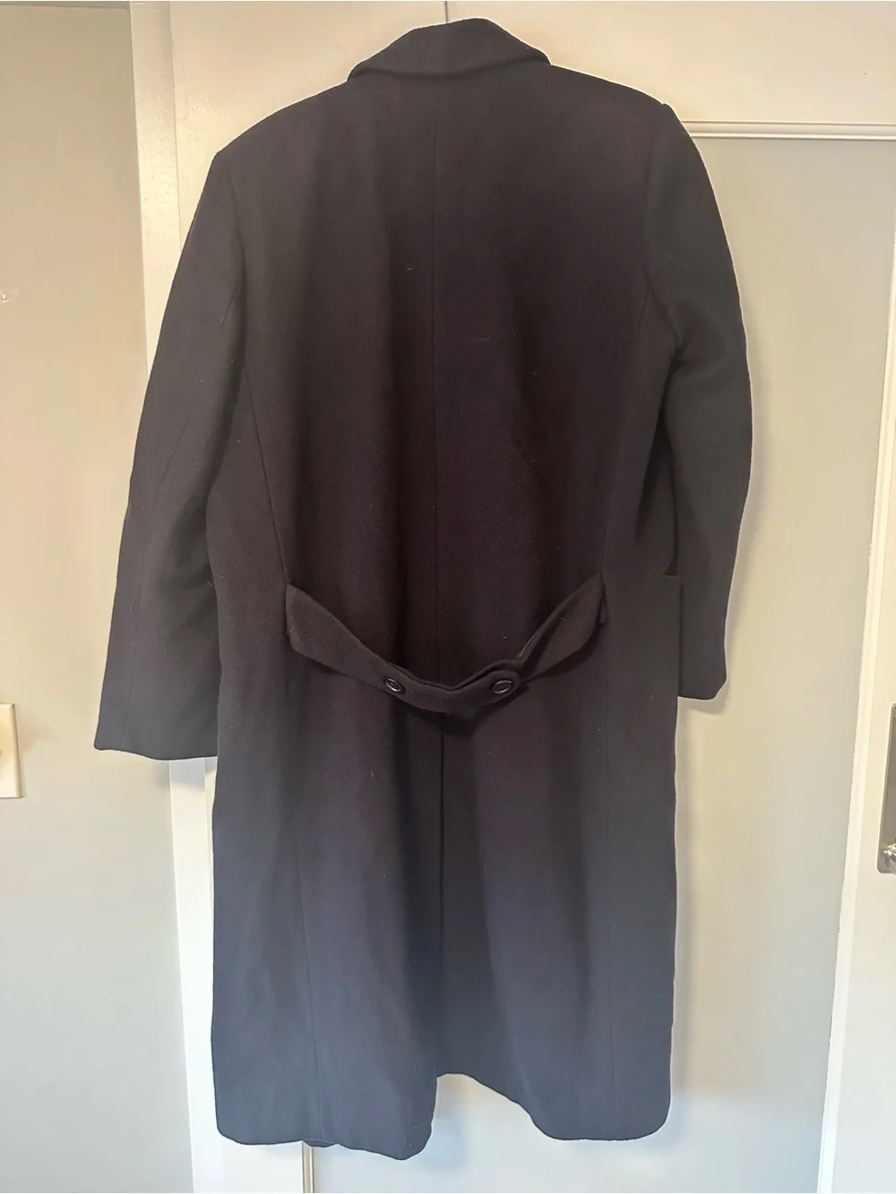 Women's Navy Double-Breasted Wool Trench Coat